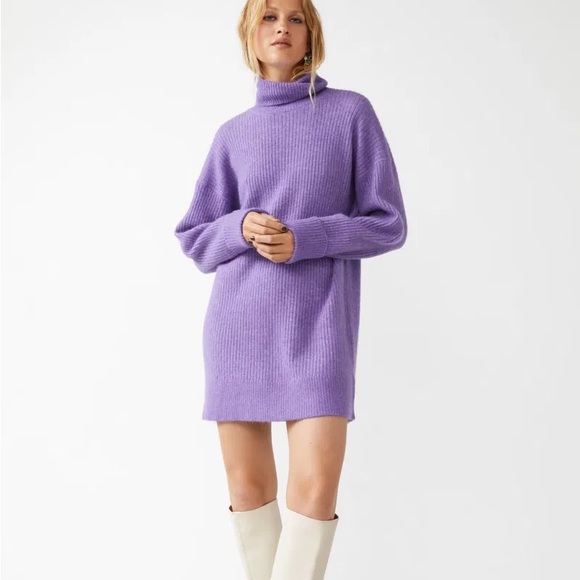 & Other Stories Purple Alpaca Wool Ribbed Turtleneck Sweater Dress - Large - Picture 2 of 8